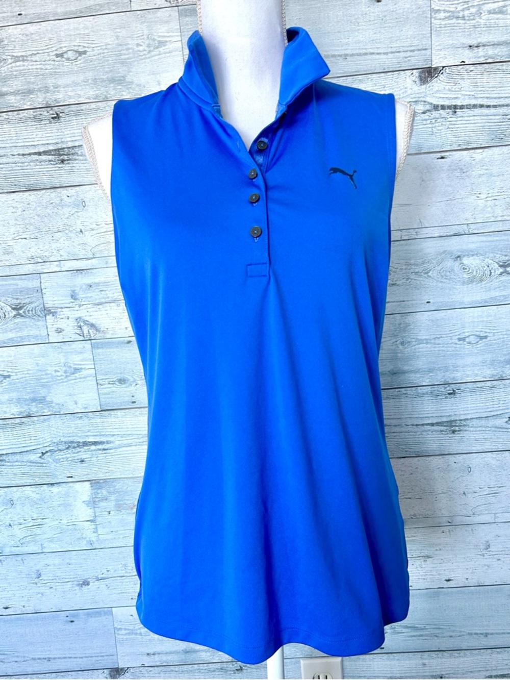 Puma Women’s Sleeveless Polo Tank in Royal Blue with Black Logo